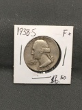 1938-S United States Washington Silver Quarter - 90% Silver Coin from ENORMOUS ESTATE