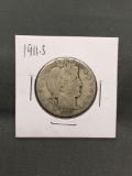 1911-S United States Barber Silver Half Dollar - 90% Silver Coin from ENORMOUS ESTATE