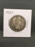 1915-S United States Barber Silver Half Dollar - 90% Silver Coin from ENORMOUS ESTATE