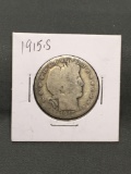 1915-S United States Barber Silver Half Dollar - 90% Silver Coin from ENORMOUS ESTATE