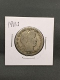 1911-S United States Barber Silver Half Dollar - 90% Silver Coin from ENORMOUS ESTATE