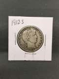 1912-S United States Barber Silver Half Dollar - 90% Silver Coin from ENORMOUS ESTATE