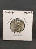 1964-D United States Washington Silver Quarter - 90% Silver Coin from ENORMOUS ESTATE