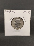 1964-D United States Washington Silver Quarter - 90% Silver Coin from ENORMOUS ESTATE