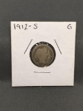 1912-S United States Barber Silver Dime - 90% Silver Coin from ENORMOUS ESTATE