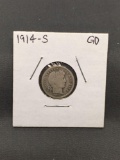 1914-S United States Barber Silver Dime - 90% Silver Coin from ENORMOUS ESTATE