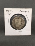 1915-D United States Barber Silver Quarter - 90% Silver Coin from ENORMOUS ESTATE