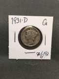 1931-D United States Mercury Silver Dime - 90% Silver Coin from ENORMOUS ESTATE