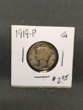 1919-P United States Mercury Silver Dime - 90% Silver Coin from ENORMOUS ESTATE