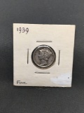1939 United States Mercury Silver Dime - 90% Silver Coin from ENORMOUS ESTATE