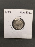 1943 United States Mercury Silver Dime - 90% Silver Coin from ENORMOUS ESTATE