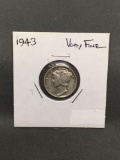 1943 United States Mercury Silver Dime - 90% Silver Coin from ENORMOUS ESTATE