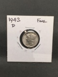 1943-D United States Mercury Silver Dime - 90% Silver Coin from ENORMOUS ESTATE