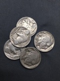 Lot of 5 United States Indian Head Buffalo Nickels from Estate Collection