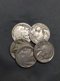 Lot of 5 United States Indian Head Buffalo Nickels from Estate Collection
