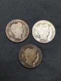 Lot of 3 United States 90% Silver BARBER DIMES - From Unsearched Sack! SEE PHOTOS