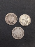 Lot of 3 United States 90% Silver BARBER DIMES - From Unsearched Sack! SEE PHOTOS