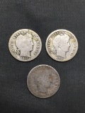 Lot of 3 United States 90% Silver BARBER DIMES - From Unsearched Sack! SEE PHOTOS