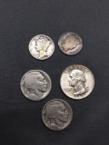 ESTATE COIN Lot - 1 Silver Quarter, 2 Silver Dimes, & 2 Buffalo Nickels SEE PHOTOS
