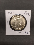 1942-P United States Walking Liberty Silver Half Dollar - 90% Silver Coin from ENORMOUS ESTATE