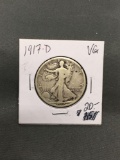 1917-D United States Walking Liberty Silver Half Dollar - 90% Silver Coin from ENORMOUS ESTATE