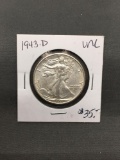 1943-D United States Walking Liberty Silver Half Dollar - 90% Silver Coin from ENORMOUS ESTATE