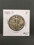 1942-D United States Walking Liberty Silver Half Dollar - 90% Silver Coin from ENORMOUS ESTATE