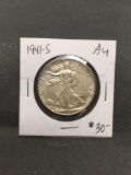 1941-S United States Walking Liberty Silver Half Dollar - 90% Silver Coin from ENORMOUS ESTATE