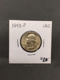 1943-P United States Washington Silver Quarter - 90% Silver Coin from ENORMOUS ESTATE
