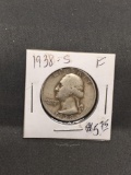 1938-S United States Washington Silver Quarter - 90% Silver Coin from ENORMOUS ESTATE