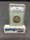 NTC Graded 1941 United States Walking Liberty Half Dollar - 90% Silver Coin - MS-65