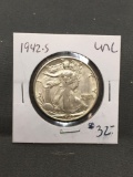 1942-S United States Walking Liberty Silver Half Dollar - 90% Silver Coin from ENORMOUS ESTATE
