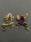Lot of Two Gold-Tone Gemstone Accented Leapfrog Brooches