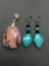 Lot of Two Gemstone Accented Jewelry, One Pair of Turquoise Beaded Drop Earrings & One Teardrop