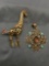 Lot of Two Larger Gold-Tone Fashion Brooches, One Tall Enameled Giraffe & One Barse Designer