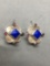 Turkish Design Square 26mm Pair of Sterling Silver Earrings w/ Kite Set Square Lapis Center & Four