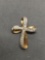 Two-Tone 25mm Tall 20mm Wide Sterling Silver Cross Pendant w/ Round Faceted Diamond Center
