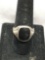 Rectangular 13x11mm Onyx Cabochon Center Detailed Sterling Silver Ring Band