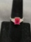 Rectangular Radiant Faceted 8x6mm Vibrant Pink CZ Center w/ Triple Round CZ Sides Sterling Silver