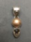 Sterling Silver 52mm Long Drop Pendant w/ Round Bronze Faux Pearl Center & Checkerboard Pear Faceted