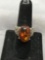 Oval 18x13mm Amber Gemstone Cabochon Center w/ Milgrain Marcasite Detailed Shoulders Sterling Silver