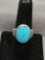 Bezel Set Oval 18x13 mm Turquoise Cabochon Center High Polished Sterling Silver Ring Band
