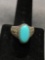Oval 16x8mm Turquoise Cabochon Center Milgrain Marcasite Detailed Sterling Silver Ring Band