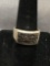 Rough Black Gemstone Inlaid Center 11mm Wide Sterling Silver Ring Band