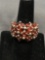 Large Shared Prong Marquise & Round Faceted Garnet Cluster Top Domed 20mm Wide Tapered Signed