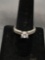 Round Faceted Four Prong Set 6mm CZ Center w/ Round CZ Accents Sterling Silver Engagement Ring Band