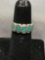 Five Broken Edge Turquoise Inlaid Centers 8mm Wide Sterling Silver Band