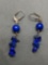 Round & Tumbled Lapis Beaded 32mm Long Pair of Sterling Silver Drop Earrings