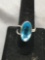 New! Detailed Large Gorgeous Oval Faceted Blue Topaz Stamped Sterling Silver Ring Band-Size 9