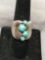 Four Graduation Round Turquoise Cabochon Centers 20mm Wide High Polished Sterling Silver Ring Band